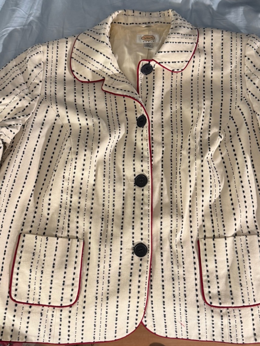 Talbots Cream Blazer with Black Stitch Detailing